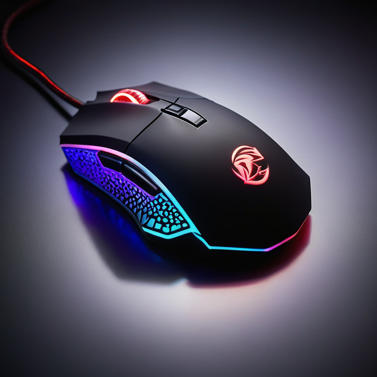 Gravastar gaming mouse illuminated with neon lights next to a shadowed Redragon mouse.