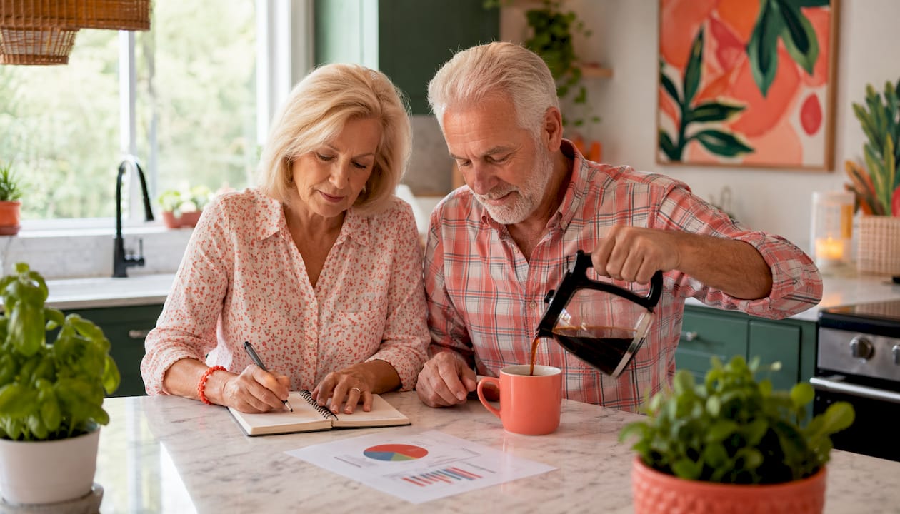 Senior couple planning savings at home office