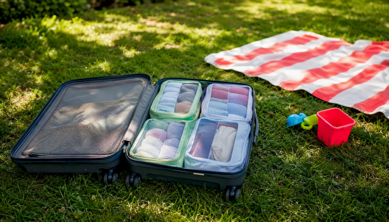 Why Use Packing Cubes: Faster Packing, Less Stress 2026 Lizard's Lunch Family suitcase with color-coded packing cubes inside