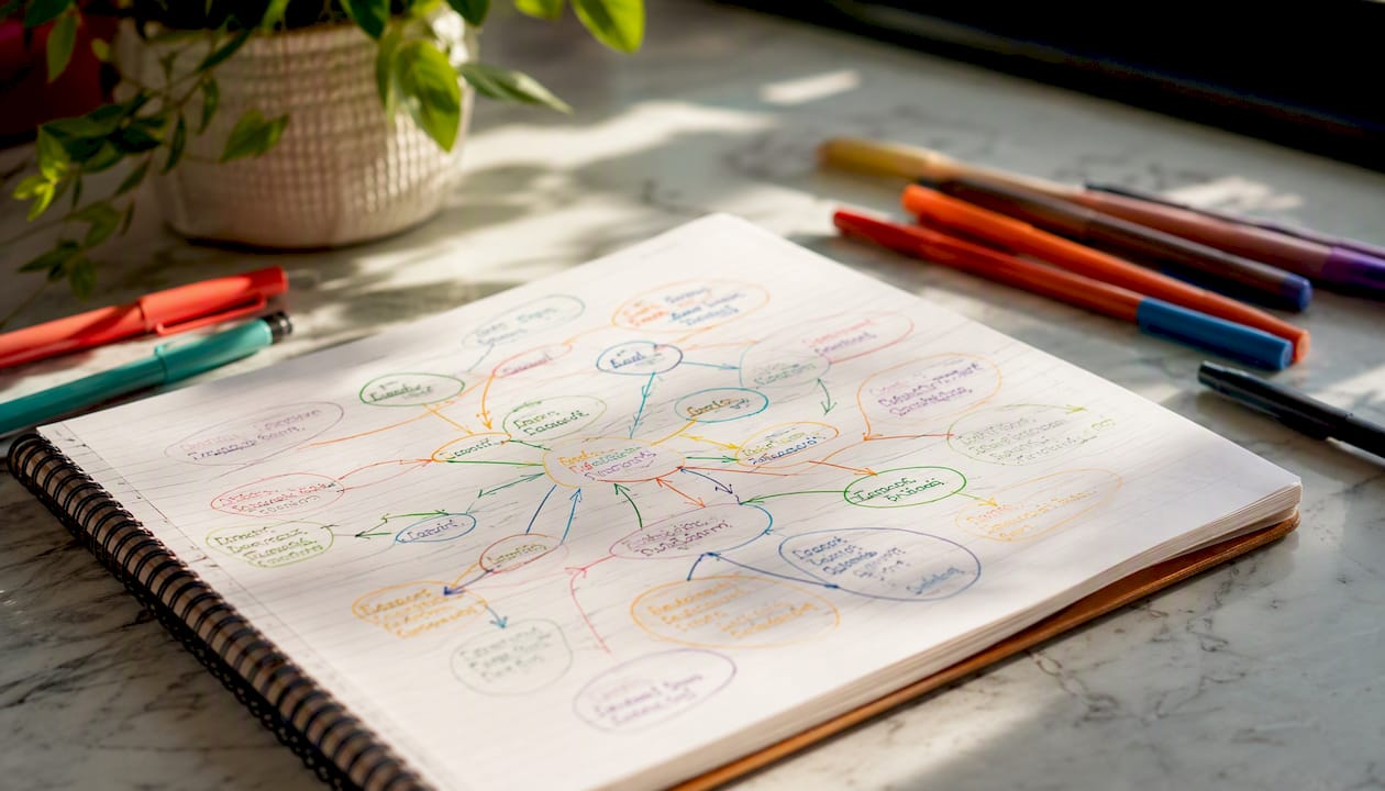 Note Taking Methods for Students: 10 Systems to Try 2026 Lizard's Lunch Color-coded concept map in notebook
