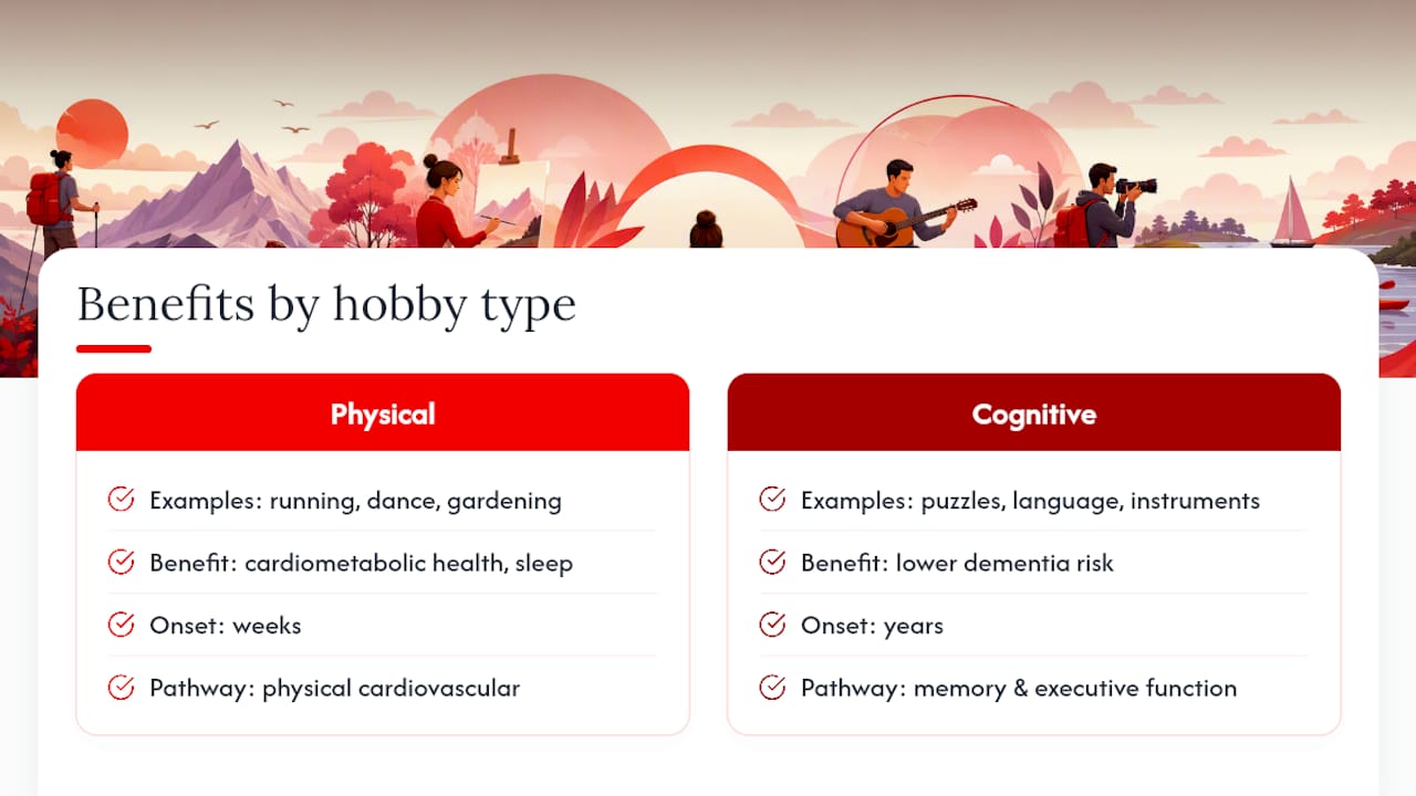 Diagram comparing physical and cognitive hobby benefits