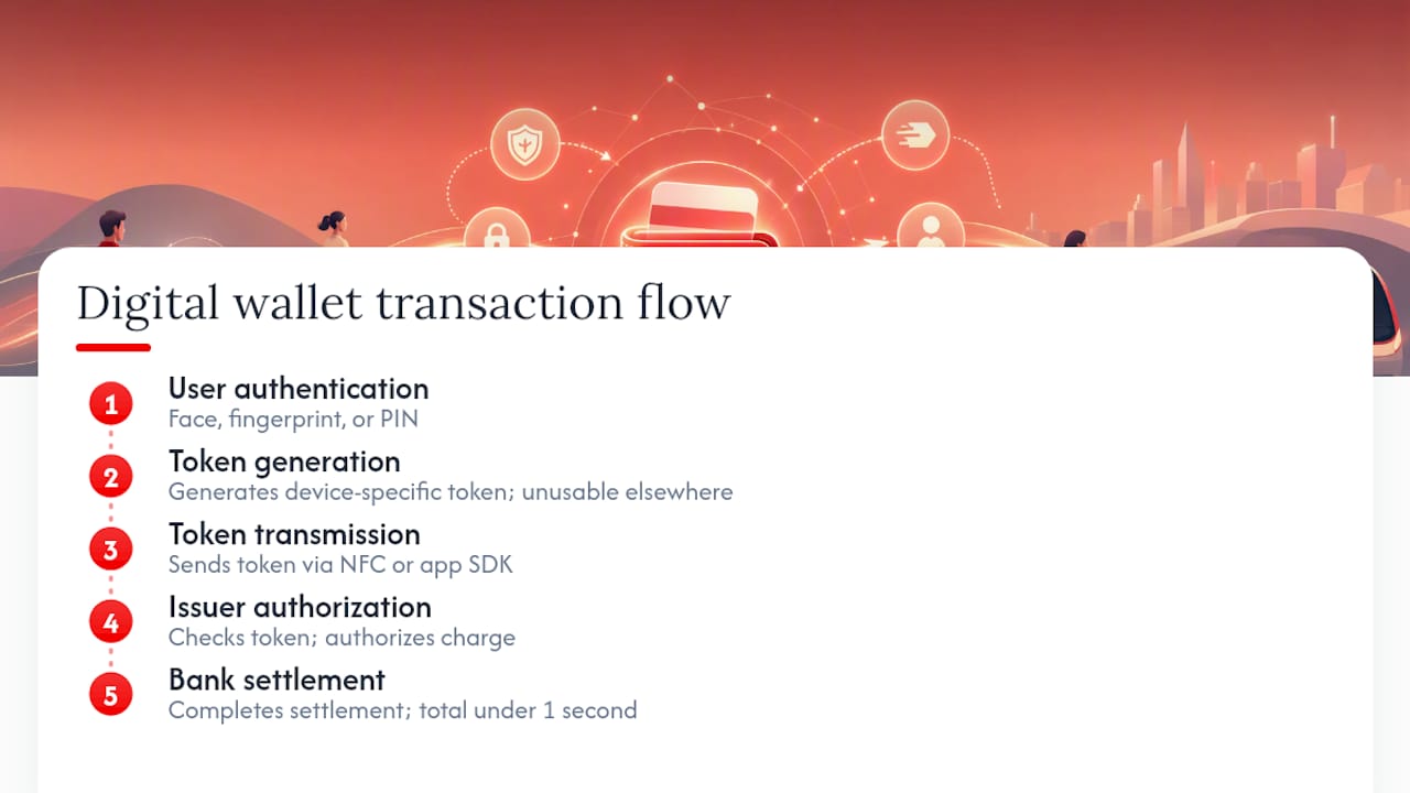 Diagram of digital wallet transaction flow stages