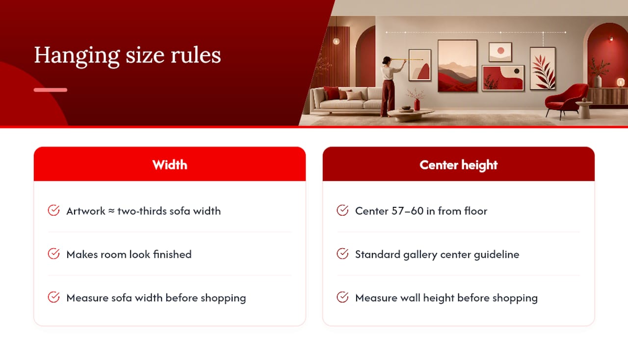 Wall art width and hanging height guidelines