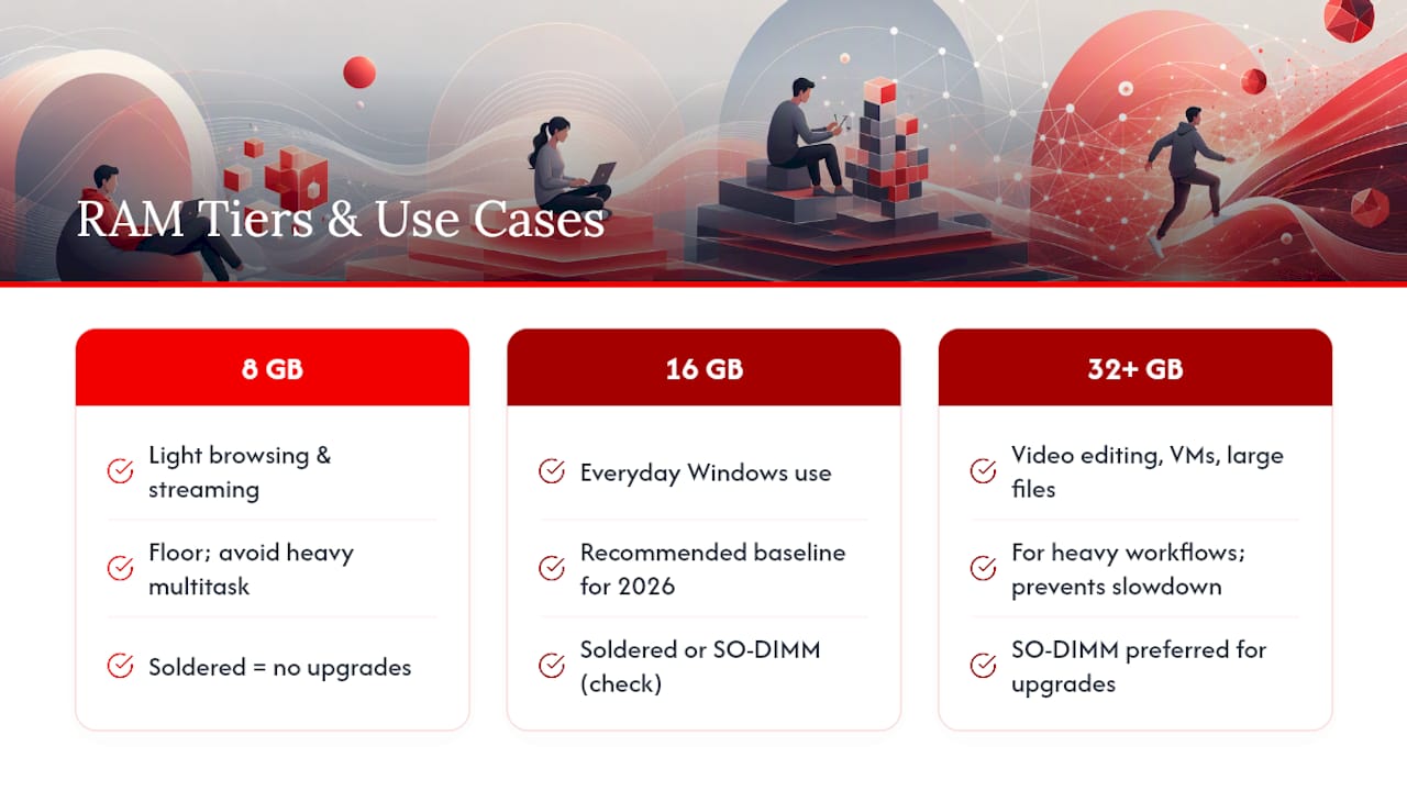 16GB & 512GB First: Canadian Laptop Buying Guide 2026 Lizard's Lunch Laptop RAM tiers and upgrade paths