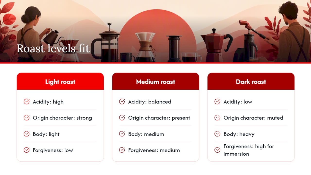 7 Home Coffee Brewing Methods: Keep One Fast and One Slow 2026 Lizard's Lunch Coffee roast levels matched with brewing methods