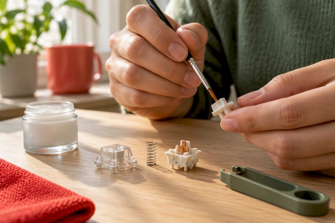 Brush applying lubricant to switch stem