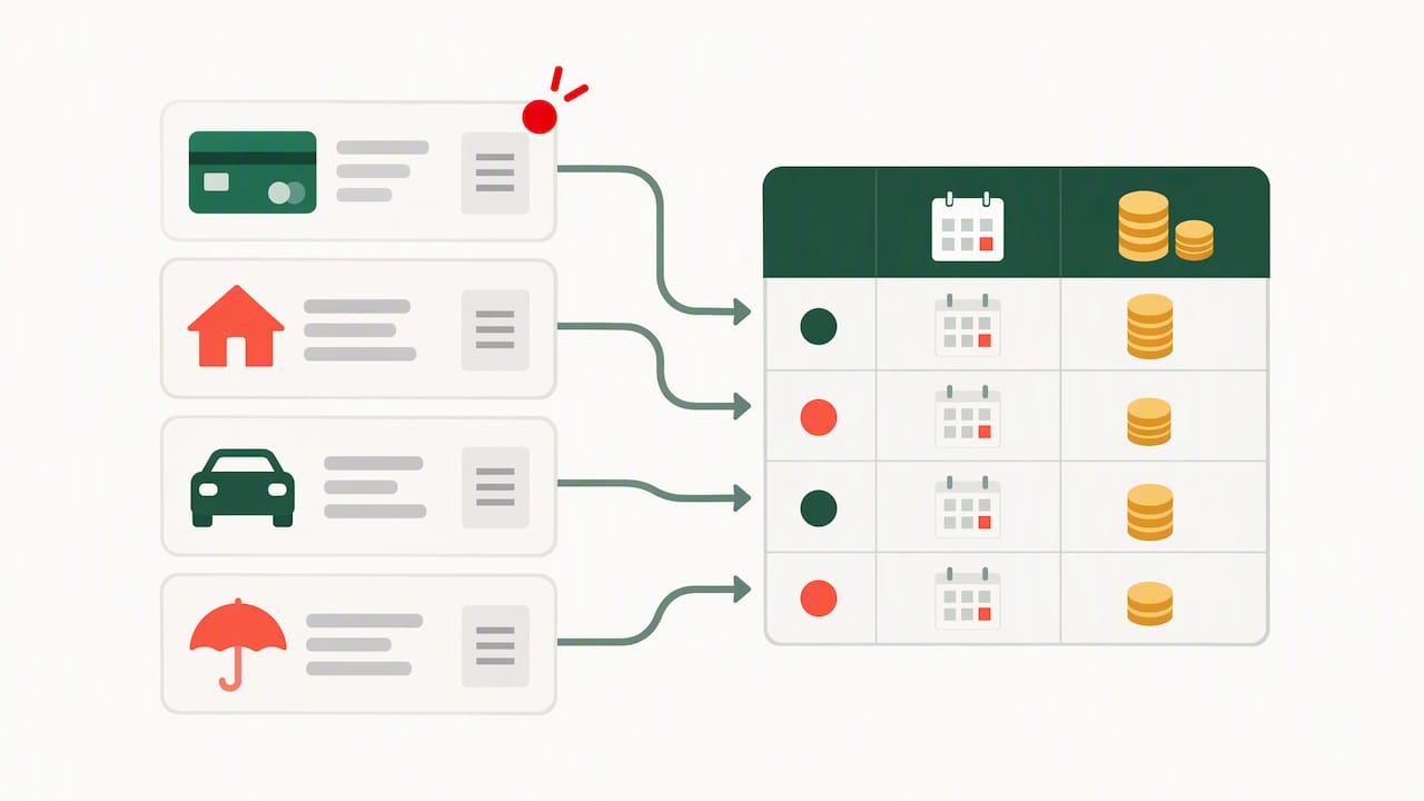 Account cards organized into a payment tracker